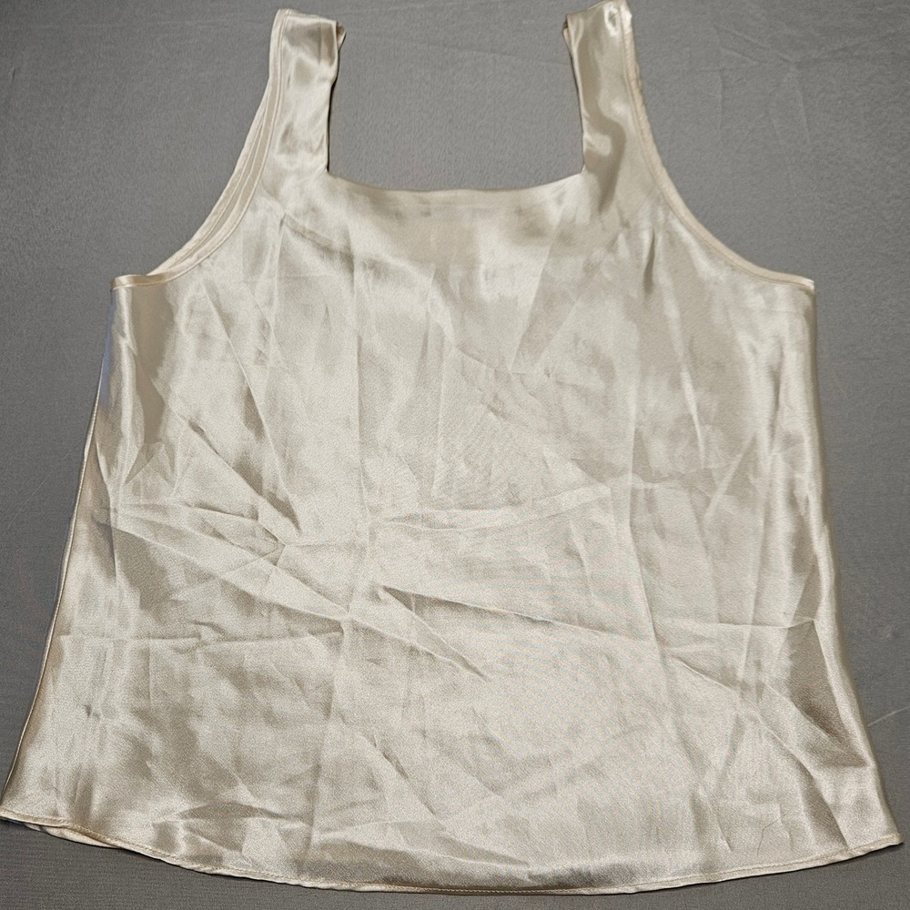 Enchanting Satin Camisole Top Womens Small Champagne Square Neck Sleeveless Tank